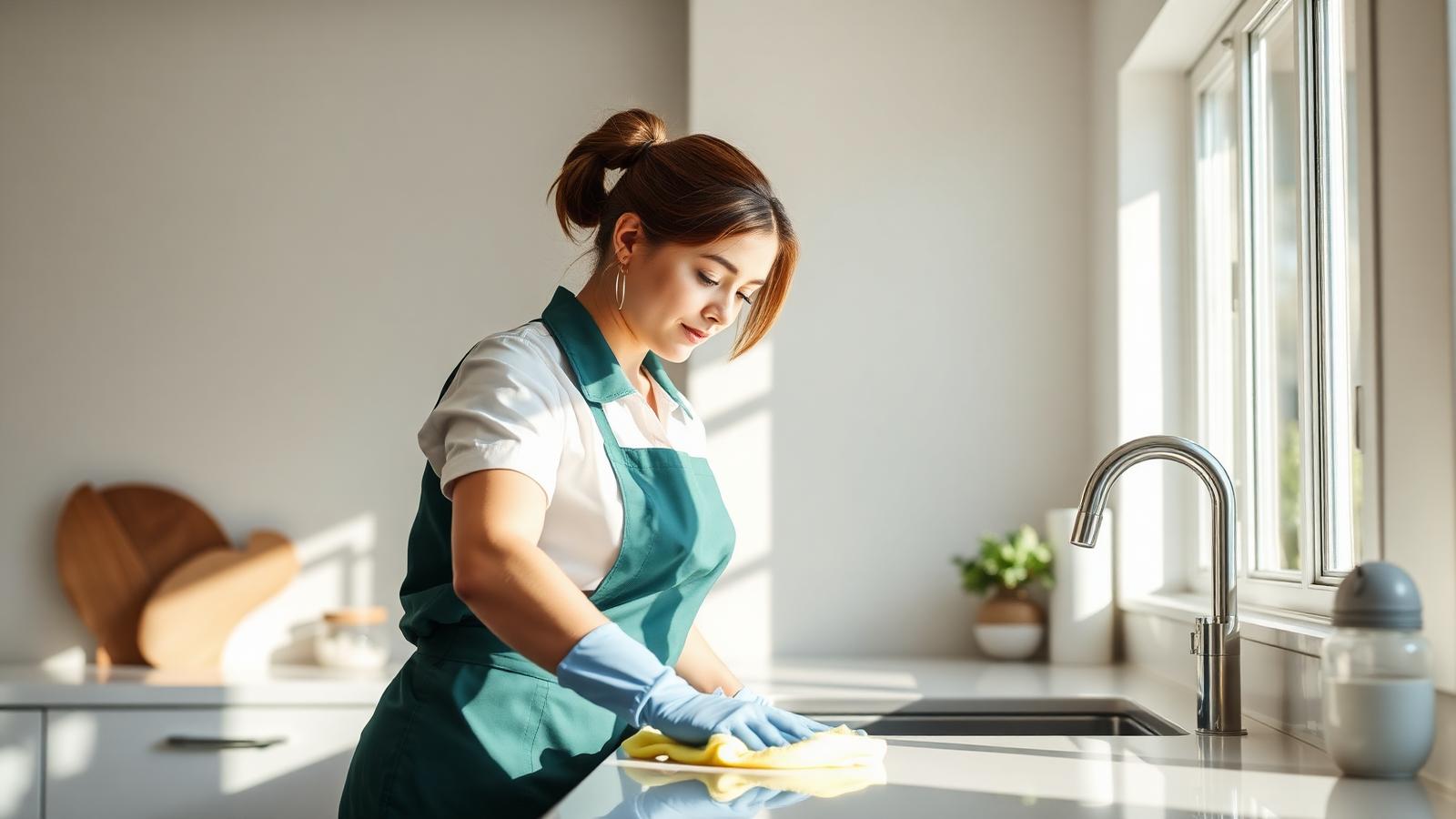 Professional cleaner sanitizing a kitchen in a Reno, Nevada home